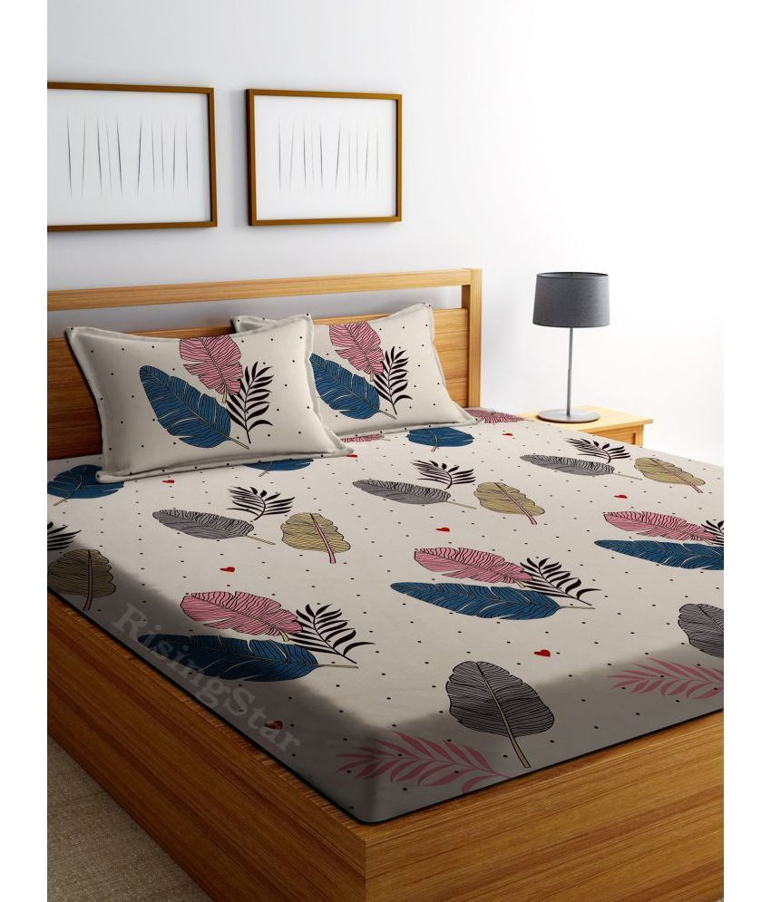     			Rising Star Cotton Nature 1 Double King Size Bedsheet with 2 Pillow Covers - Multicolor