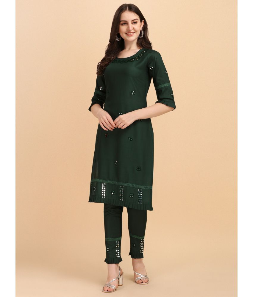     			TRAHIMAM Viscose Embroidered Kurti With Pants Women's Stitched Salwar Suit - Green ( Pack of 1 )