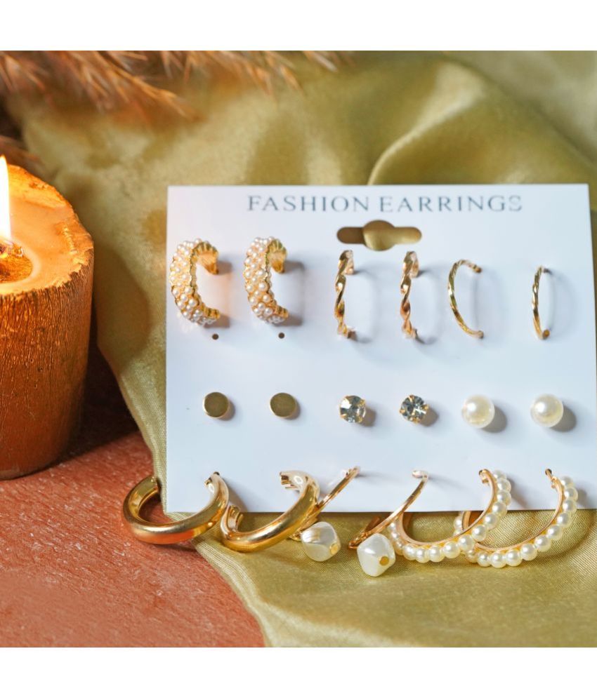     			Thrillz Golden Stud Earrings ( Pack of 9 )