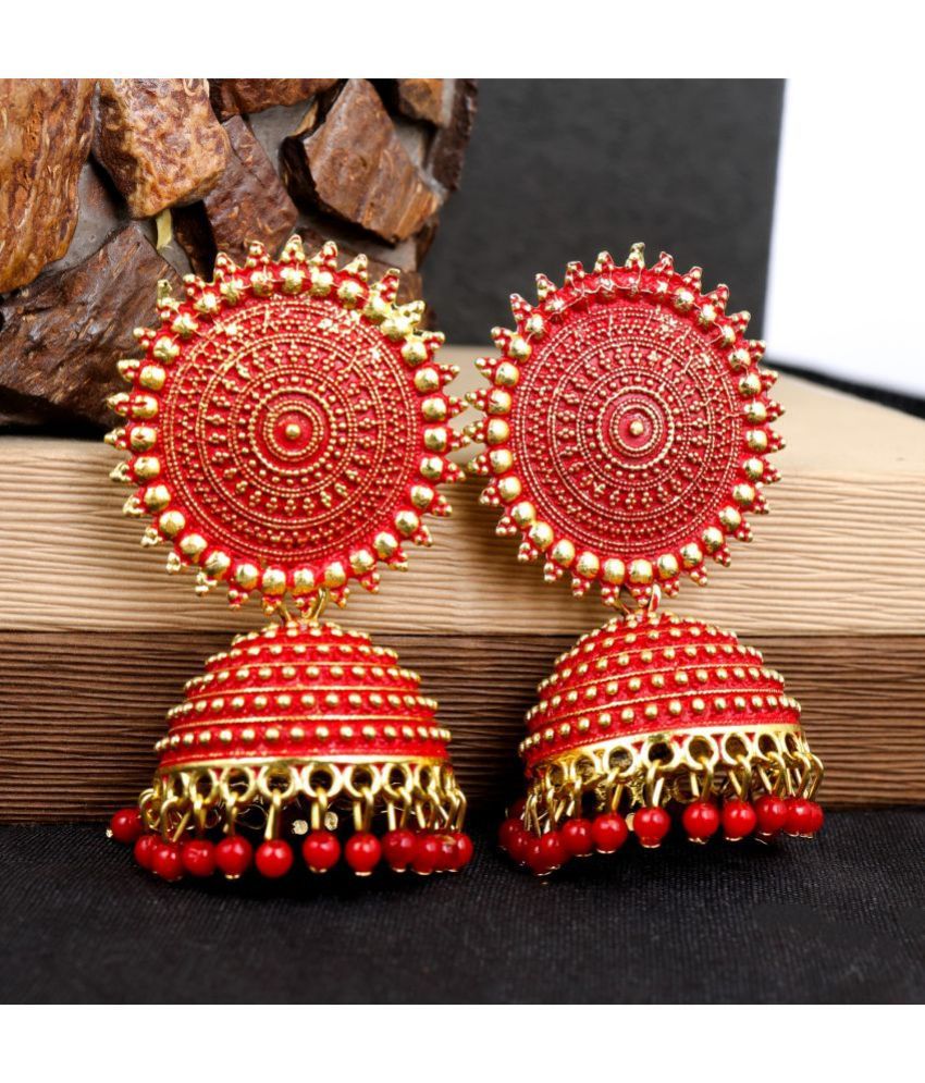     			Thrillz Red Jhumki Earrings ( Pack of 1 )