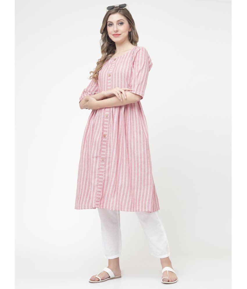     			VINHSCAPE Cotton Blend Striped Anarkali Women's Kurti - Pink ( Pack of 1 )