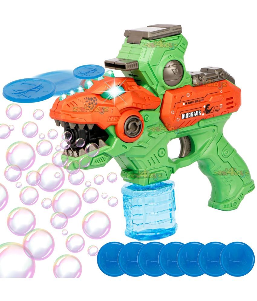     			Zest 4 Toyz Bubble Gun Dianosaur Shape 2 in 1 Electric Shooting Gun Bubble Maker with Music & Lights I Kids Toys Gun Toy for Kids Auto Bubble Machine for Indoor/Outdoor Shooting Games Toys