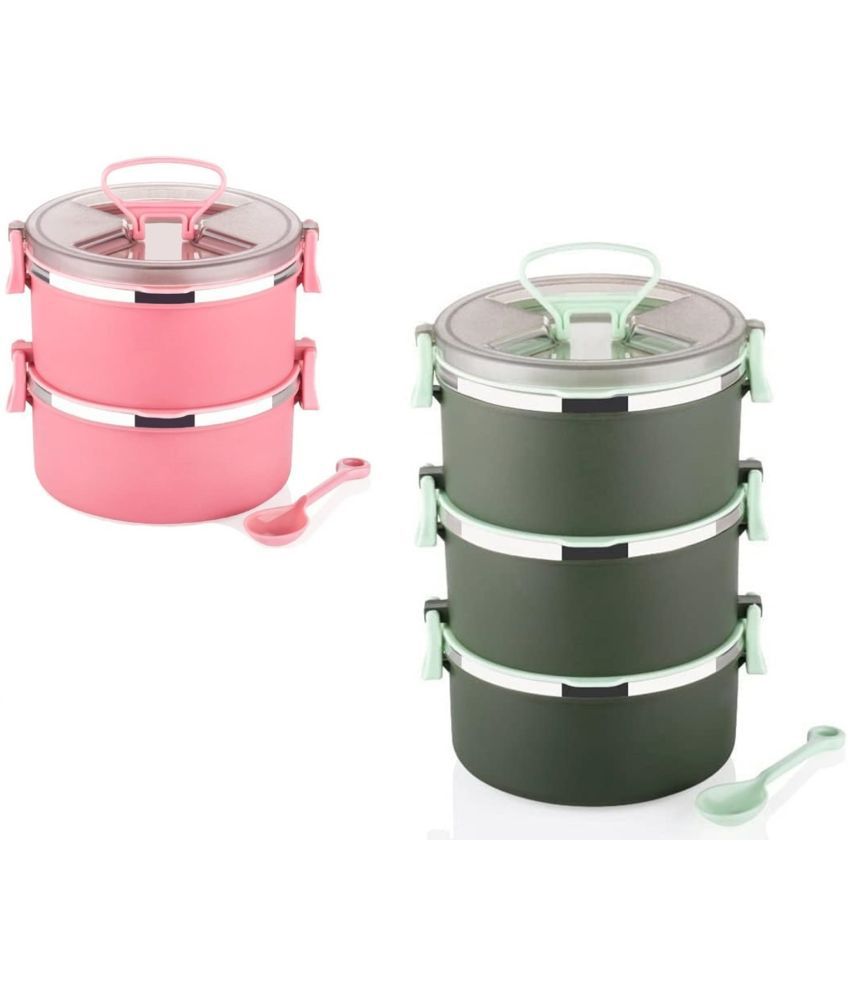     			analog kichenware 2 & 3 Container School/Office Stainless Steel Lunch Box 5 - Container ( Pack of 2 )