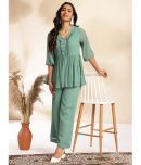 Janasya Chiffon Self Design Ethnic Top With Palazzo Women's Stitched Salwar Suit - Green ( Pack of 1 )