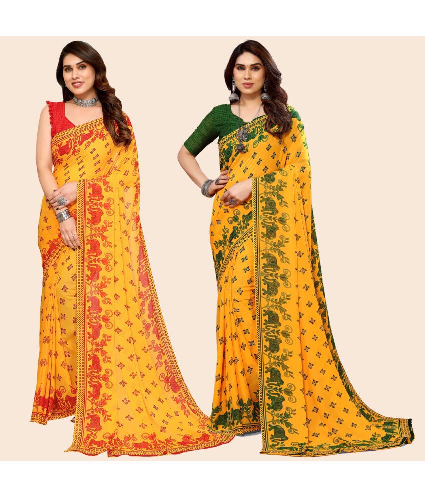     			ANAND SAREES Georgette Printed Saree With Blouse Piece - Multicolour ( Pack of 2 )