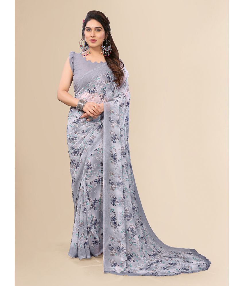     			ANAND SAREES Georgette Printed Saree With Blouse Piece - Grey ( Pack of 1 )