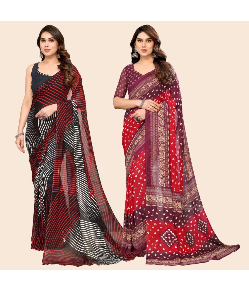     			ANAND SAREES Georgette Printed Saree With Blouse Piece - Multicolour ( Pack of 2 )