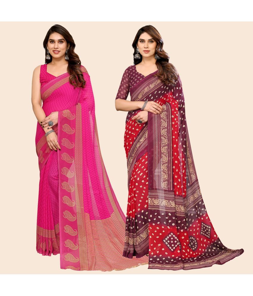     			ANAND SAREES Georgette Printed Saree With Blouse Piece - Multicolour ( Pack of 2 )