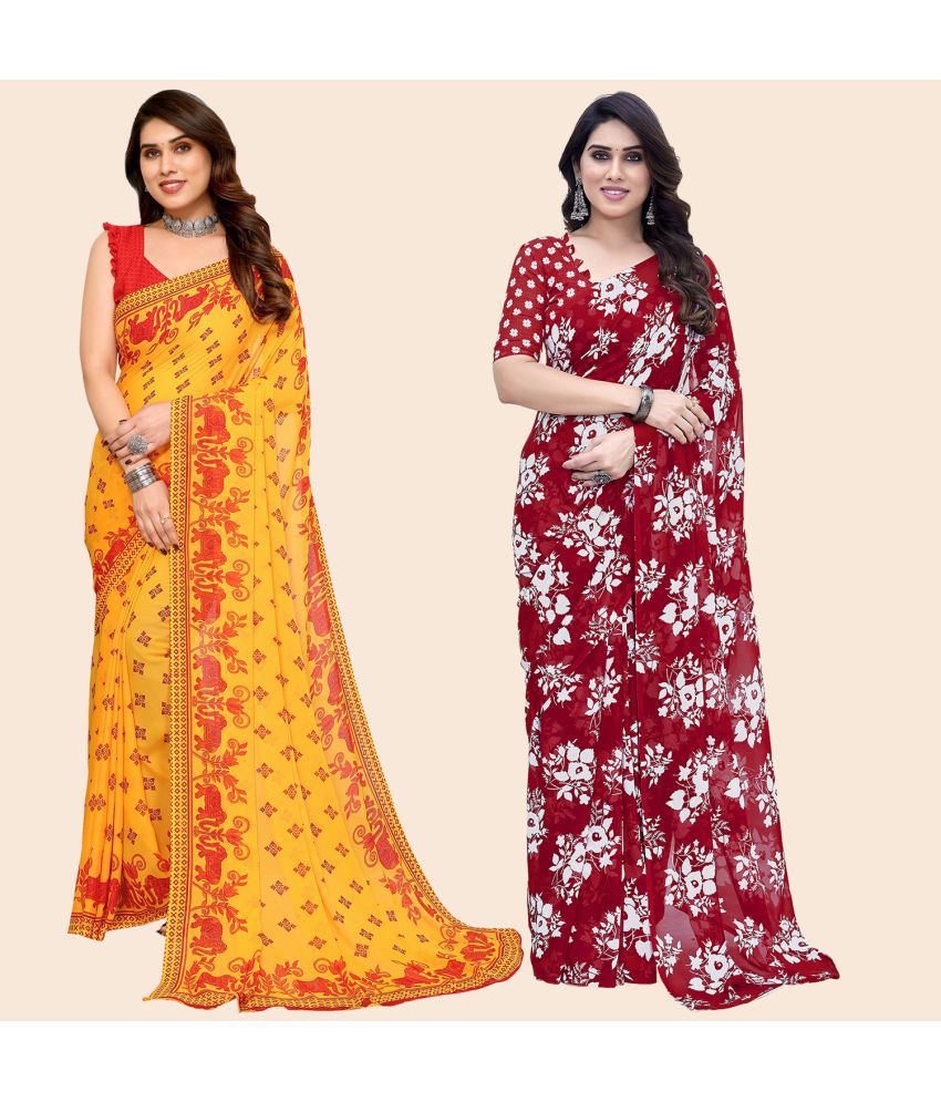     			ANAND SAREES Georgette Printed Saree With Blouse Piece - Multicolour ( Pack of 2 )