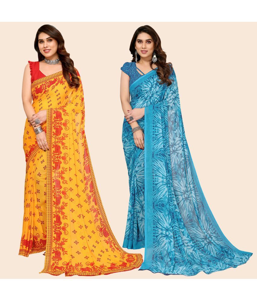     			ANAND SAREES Georgette Printed Saree With Blouse Piece - Multicolour ( Pack of 2 )