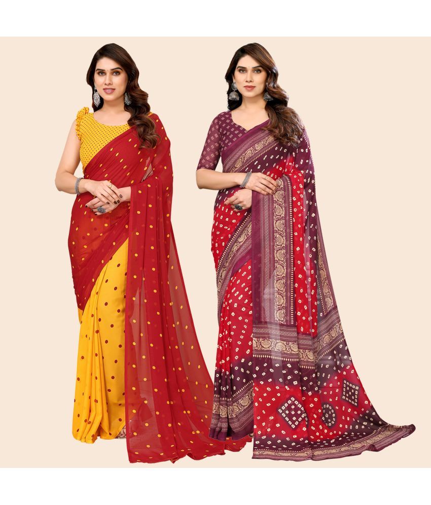     			ANAND SAREES Georgette Printed Saree With Blouse Piece - Multicolour ( Pack of 2 )