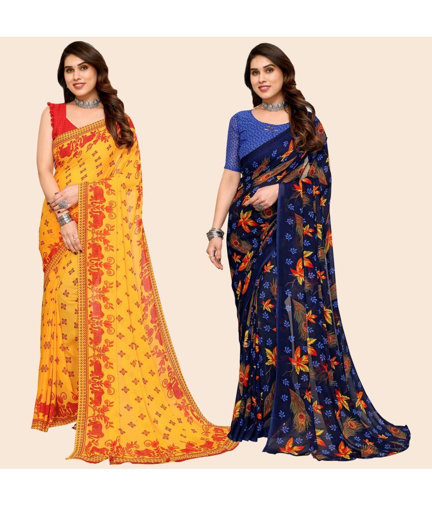     			ANAND SAREES Georgette Printed Saree With Blouse Piece - Multicolour ( Pack of 2 )