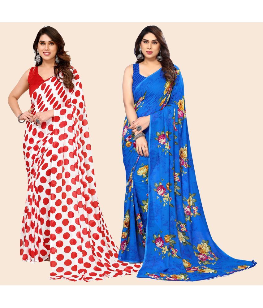     			ANAND SAREES Georgette Printed Saree With Blouse Piece - Multicolour ( Pack of 2 )