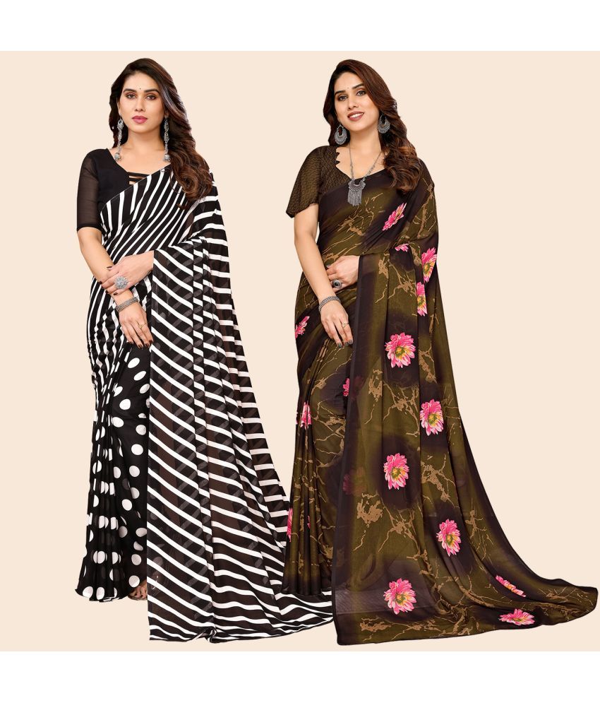     			ANAND SAREES Georgette Printed Saree With Blouse Piece - Multicolour ( Pack of 2 )