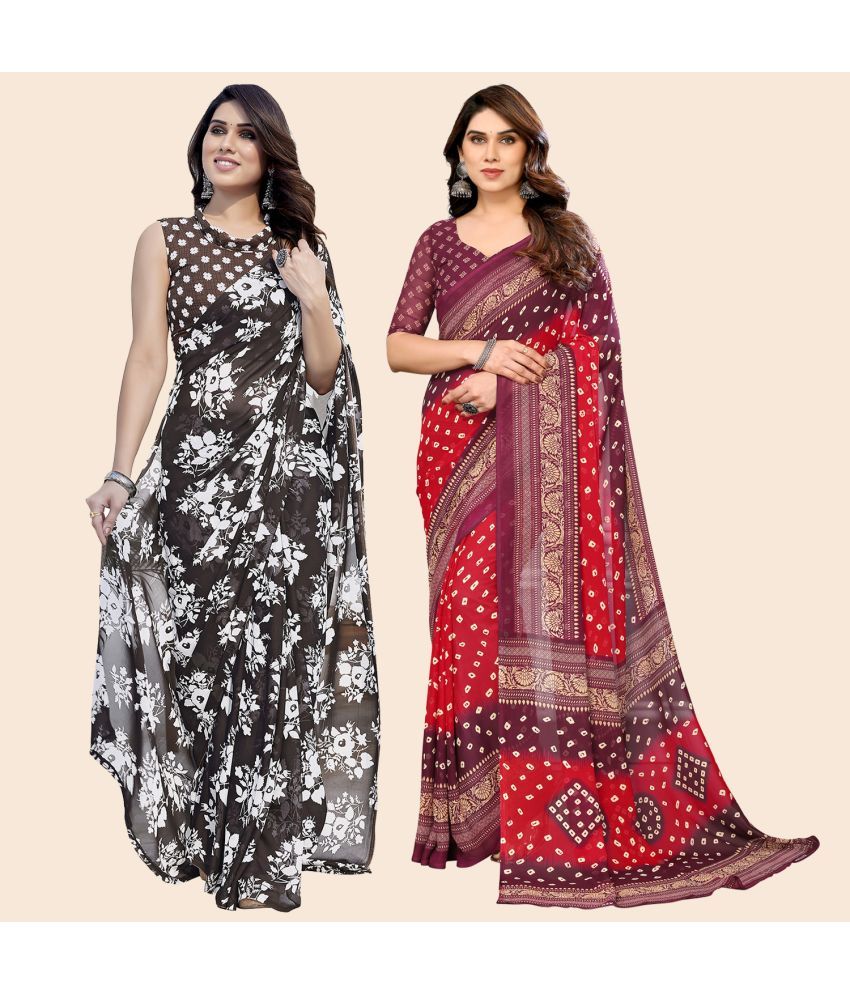     			ANAND SAREES Georgette Printed Saree With Blouse Piece - Multicolour ( Pack of 2 )