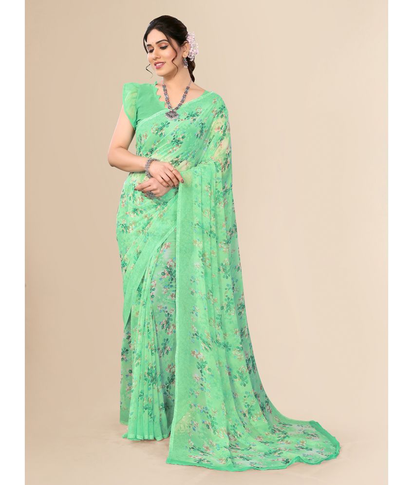     			ANAND SAREES Georgette Printed Saree With Blouse Piece - Light Green ( Pack of 1 )