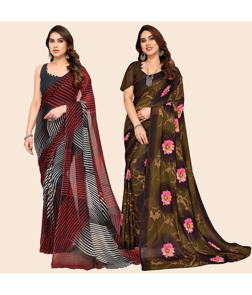     			ANAND SAREES Georgette Printed Saree With Blouse Piece - Multicolour ( Pack of 2 )