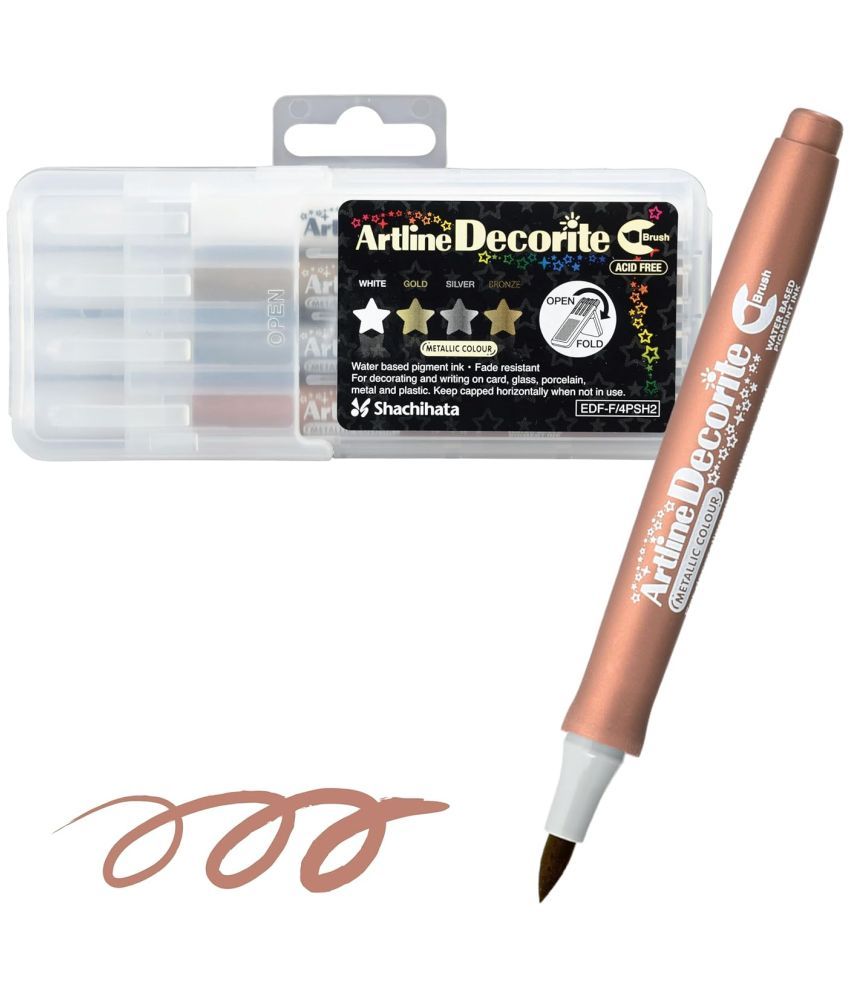     			Artline Artline Decorite Brush Markers Metaallic Set Of 4-White,Gold,Silver,Bronze