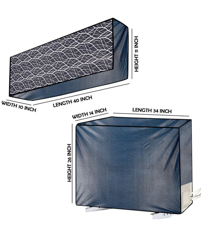     			CASA FURNISHING Set of 2 Polyester Blend Navy AC Cover for 1.5 Ton Split AC