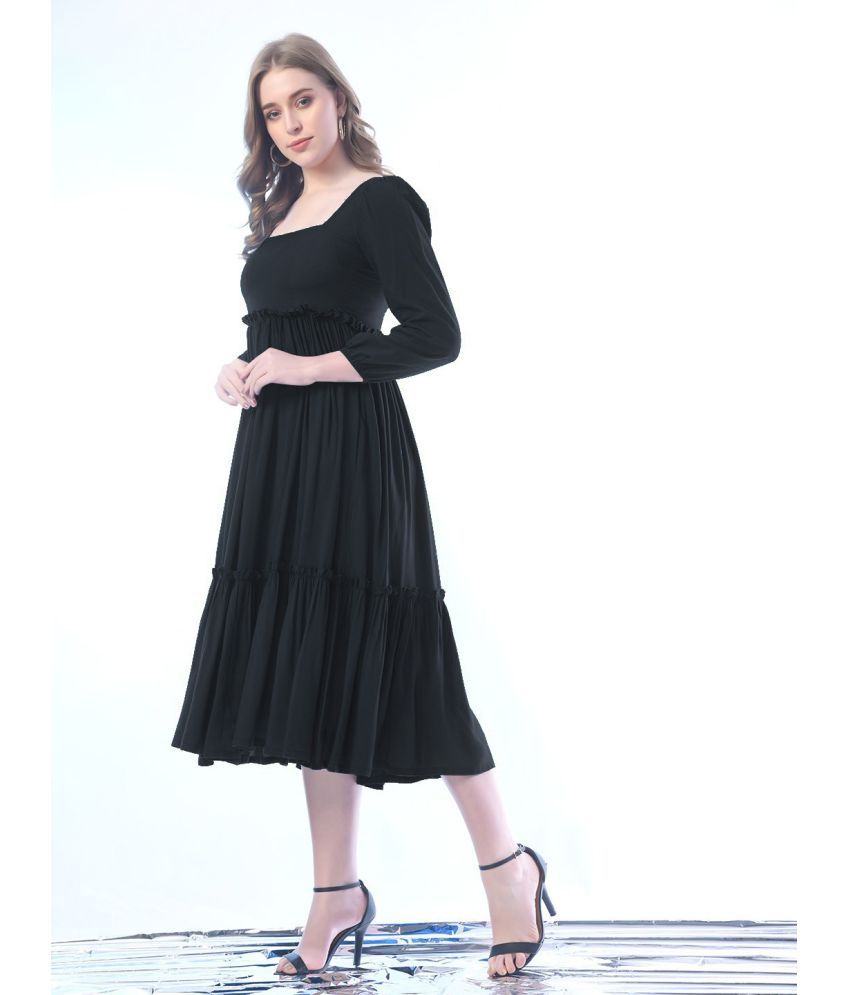     			Femvy Polyester Solid Midi Women's Fit & Flare Dress - Black ( Pack of 1 )