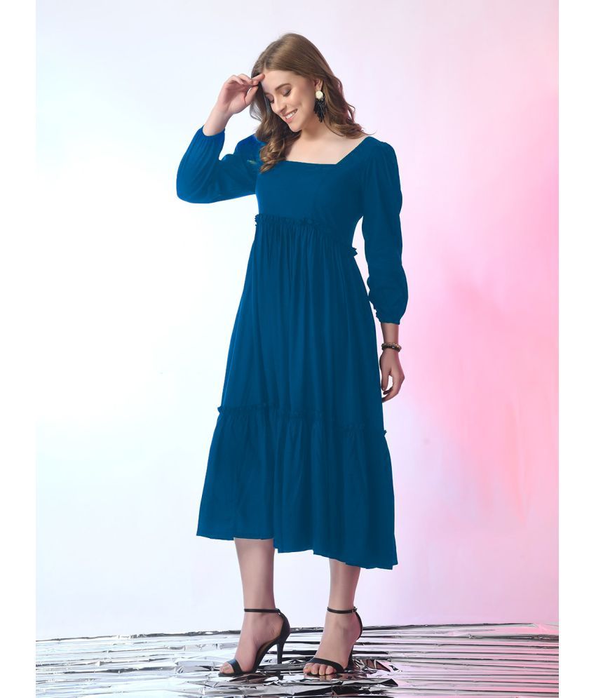     			Femvy Polyester Solid Midi Women's Fit & Flare Dress - Blue ( Pack of 1 )