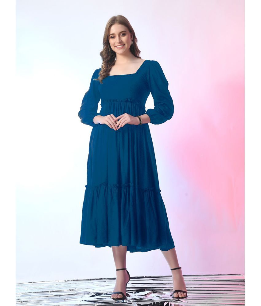     			Femvy Polyester Solid Midi Women's Fit & Flare Dress - Blue ( Pack of 1 )