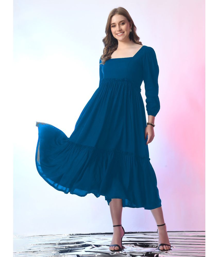     			Femvy Polyester Solid Midi Women's Fit & Flare Dress - Blue ( Pack of 1 )