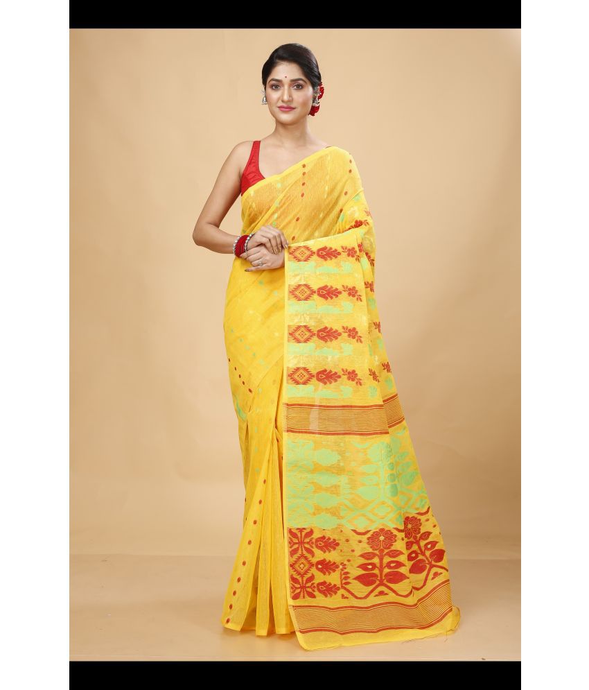     			Happy Creation Cotton Silk Woven Saree Without Blouse Piece - Yellow ( Pack of 1 )