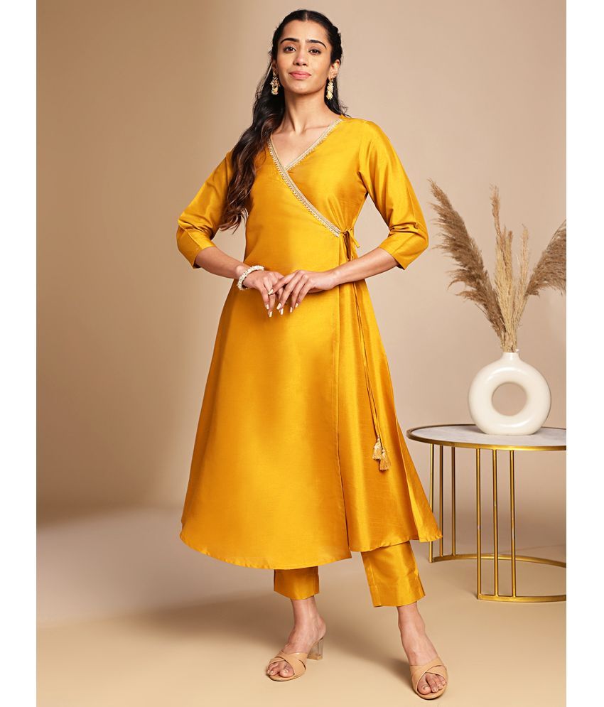     			Janasya Crepe Solid Kurti With Pants Women's Stitched Salwar Suit - Mustard ( Pack of 1 )