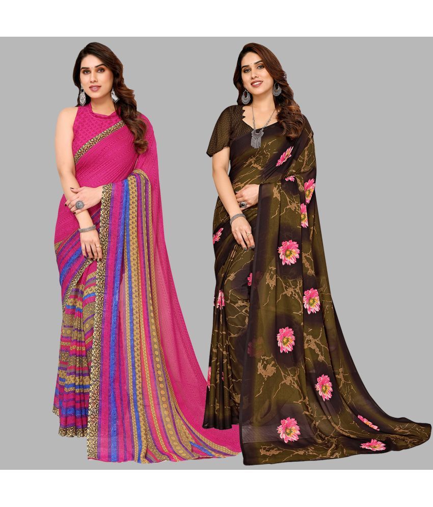     			Kashvi Sarees Georgette Printed Saree With Blouse Piece - Multicolour ( Pack of 2 )