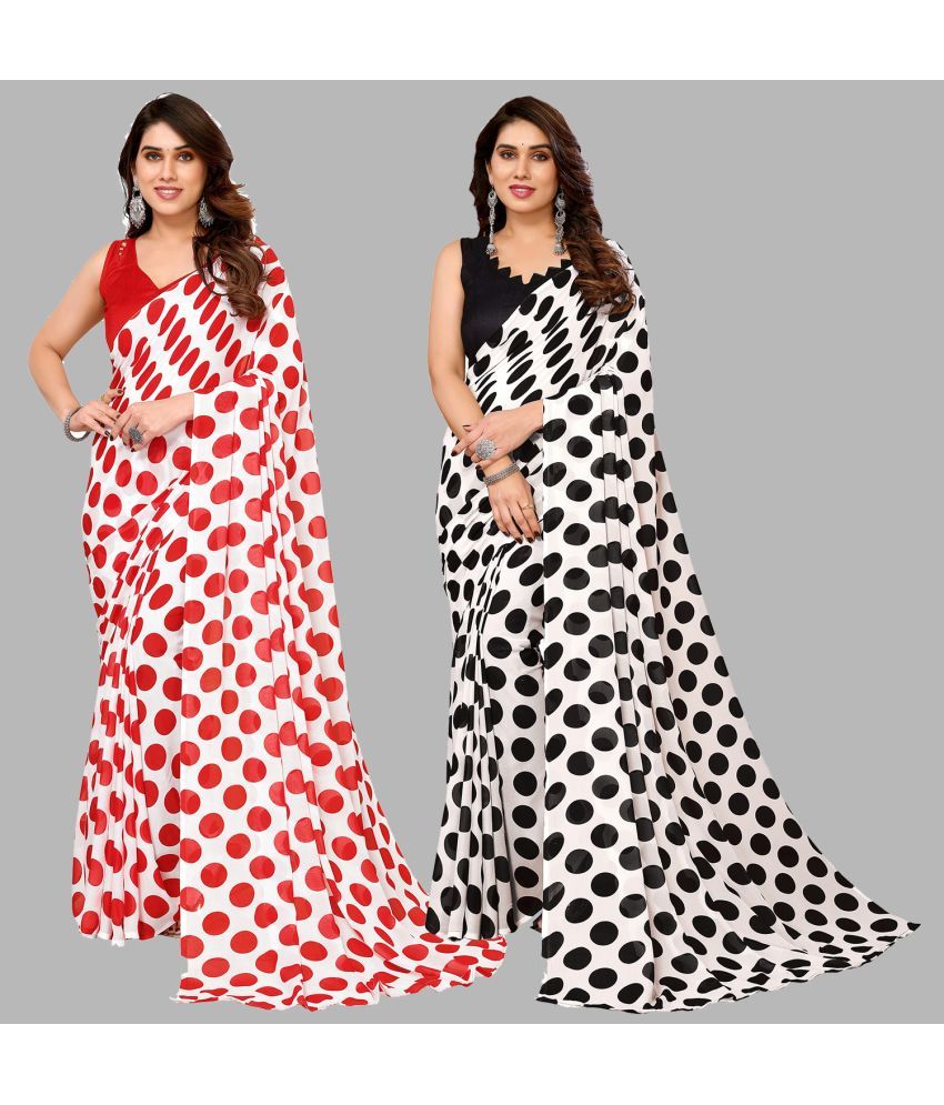     			Kashvi Sarees Georgette Printed Saree With Blouse Piece - Multicolour ( Pack of 2 )