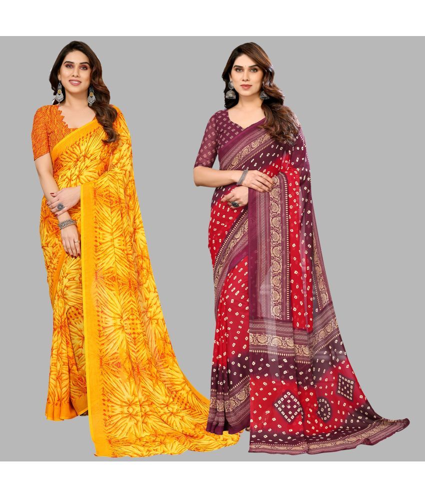     			Kashvi Sarees Georgette Printed Saree With Blouse Piece - Multicolour ( Pack of 2 )