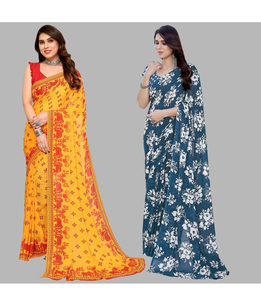     			Kashvi Sarees Georgette Printed Saree With Blouse Piece - Multicolour ( Pack of 2 )