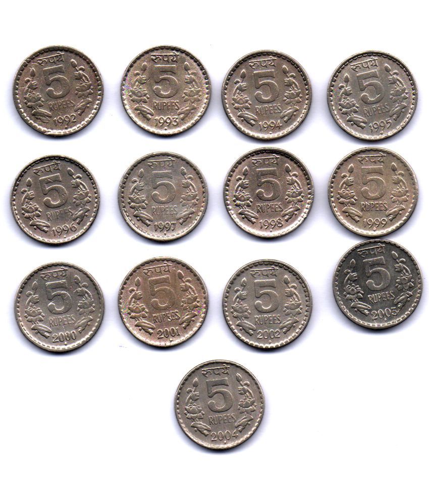     			RAJACOINS – 5  /  FIVE  RS / RUPEE  USED COPPER NICKEL 1992 TO 2004 BOMBAY FULL SET VERY   RARE ( 13 PCS)  COMMEMORATIVE COLLECTIBLE-  USED GOOD CONDITIN