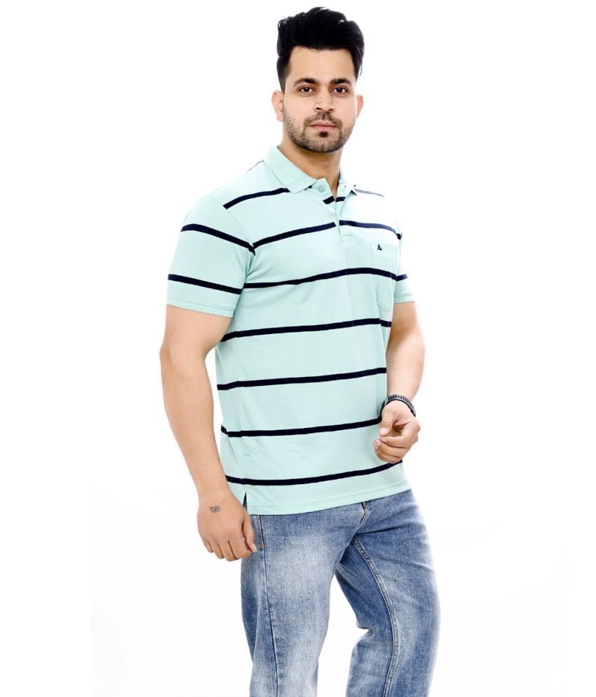     			SCOLLER Pack of 1 Cotton Blend Regular Fit Striped Half Sleeves Men's Polo T Shirt ( Sea Green )