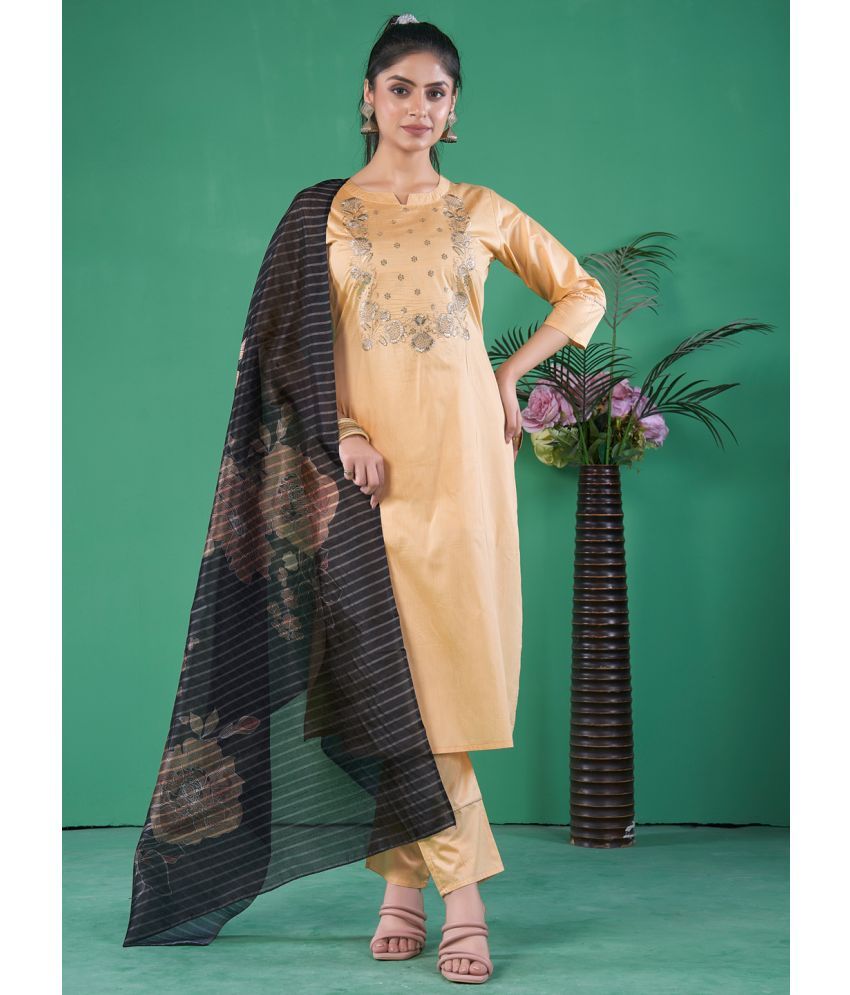     			Style Samsara Silk Embroidered Kurti With Pants Women's Stitched Salwar Suit - Gold ( Pack of 1 )