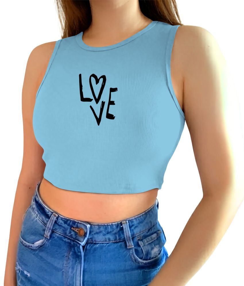     			fashion and youth Light Blue Cotton Blend Women's Crop Top ( Pack of 1 )