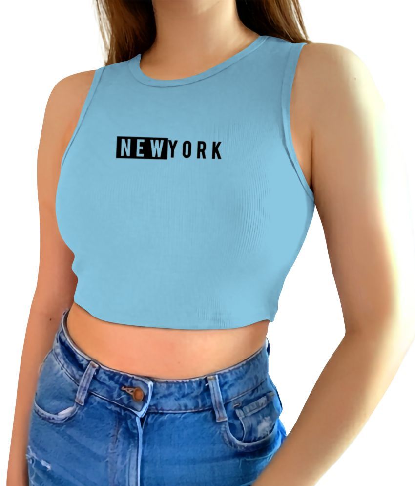     			fashion and youth Light Blue Cotton Blend Women's Crop Top ( Pack of 1 )