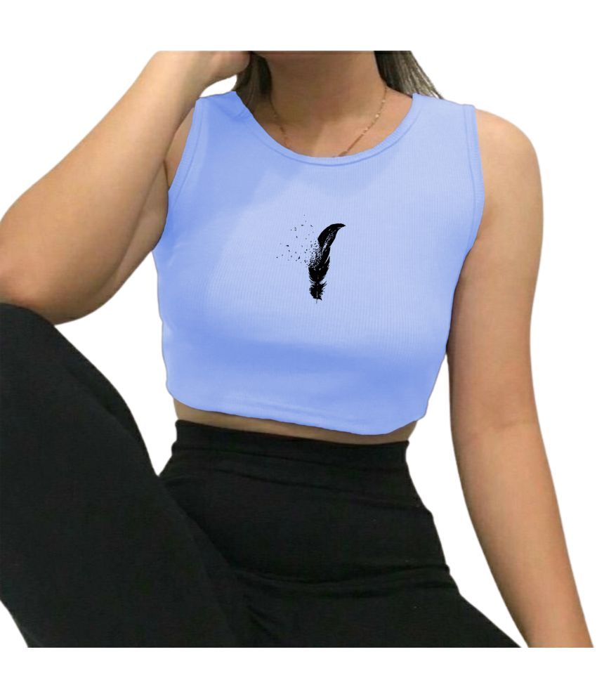     			fashion and youth Light Blue Cotton Blend Women's Crop Top ( Pack of 1 )