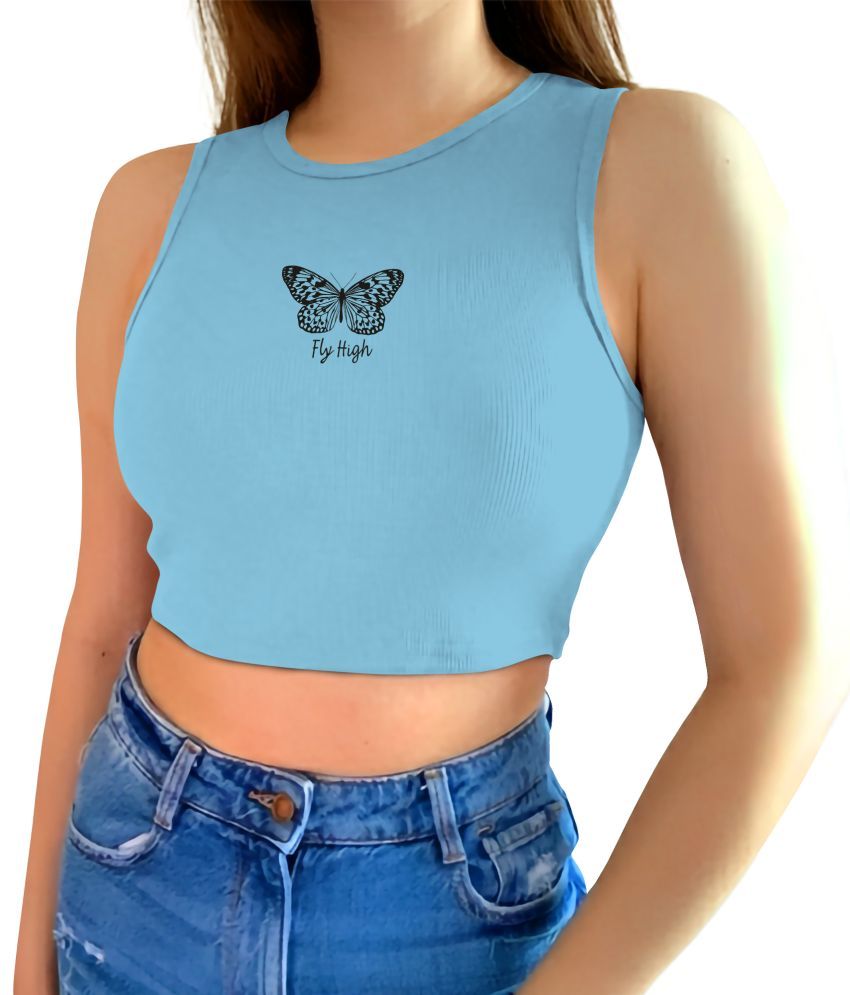     			fashion and youth Light Blue Cotton Blend Women's Crop Top ( Pack of 1 )