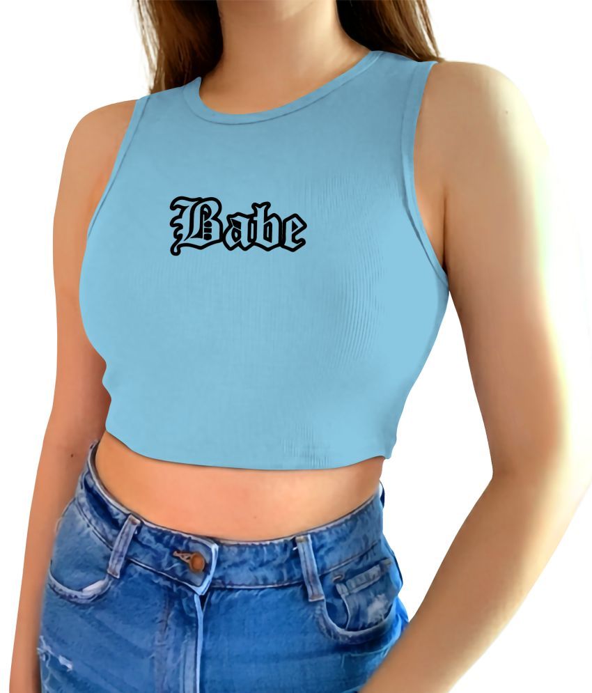     			fashion and youth Light Blue Cotton Blend Women's Crop Top ( Pack of 1 )