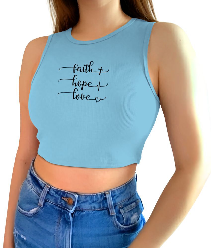     			fashion and youth Light Blue Cotton Blend Women's Crop Top ( Pack of 1 )