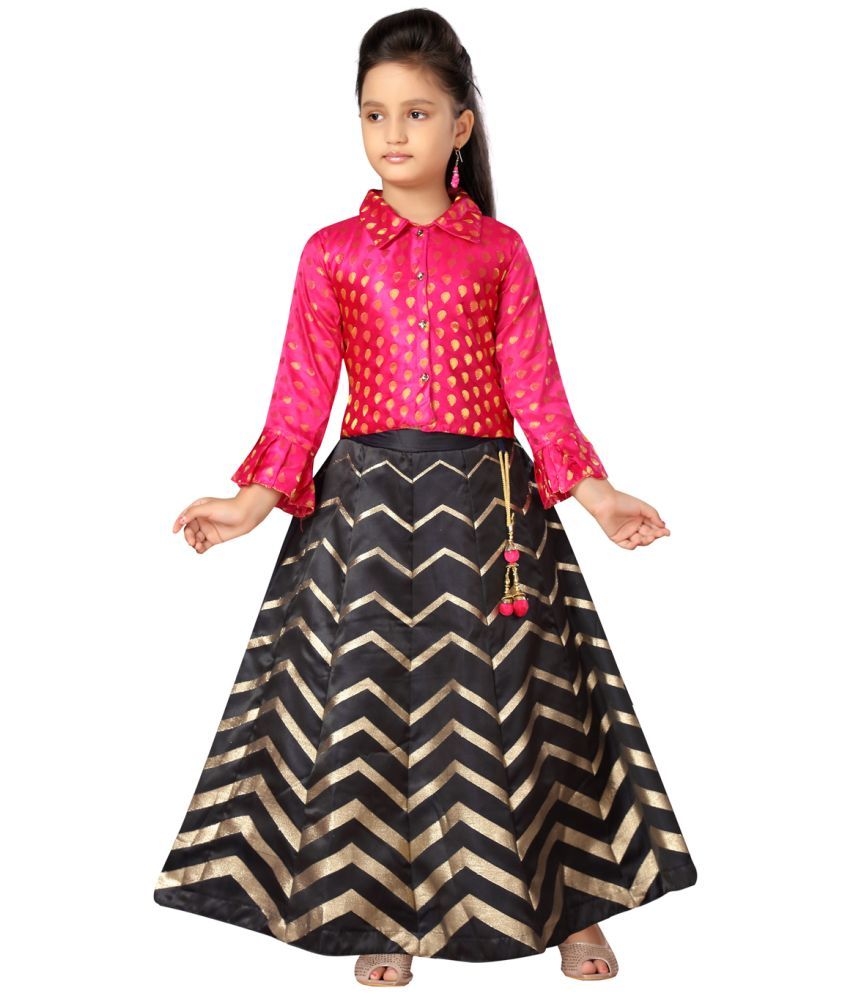     			Aarika Pink Silk Girls Lehenga Choli Set ( Pack of 1 )