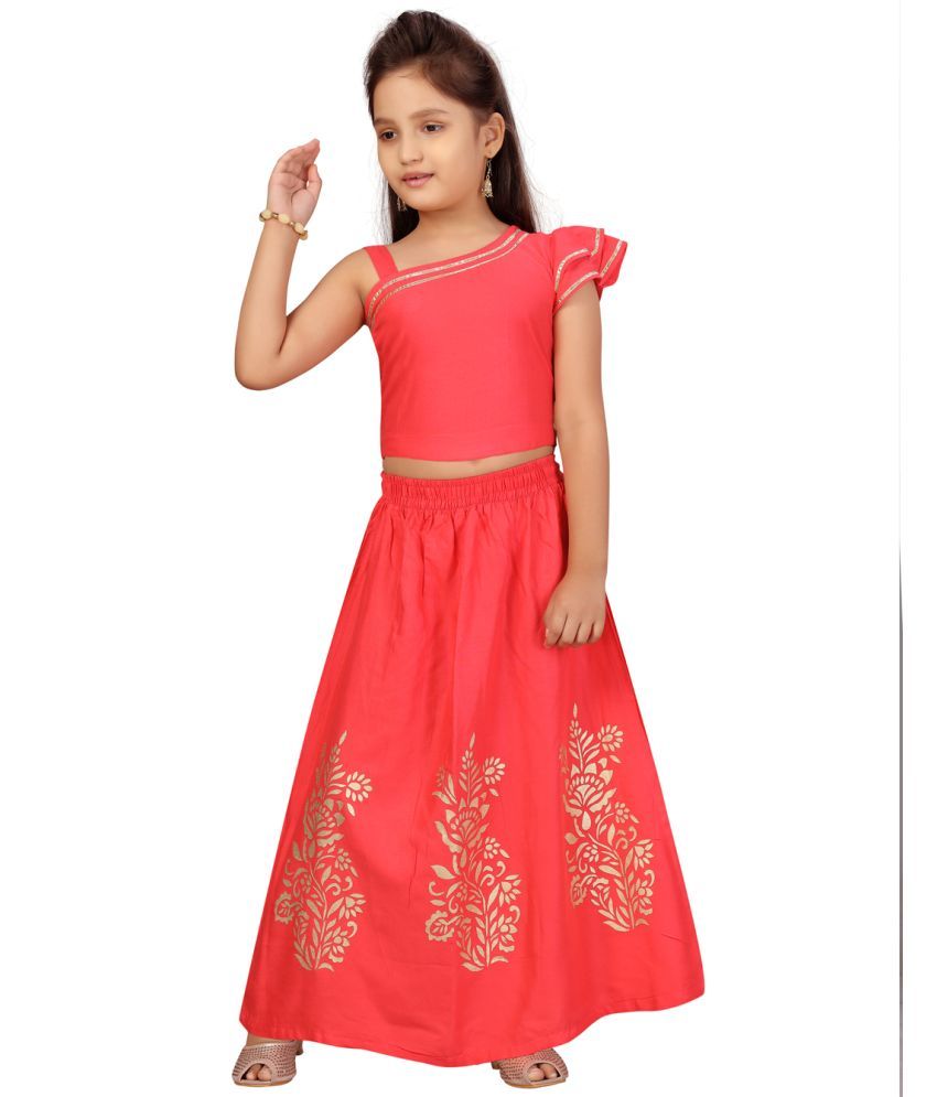     			Aarika Red Cotton Girls Lehenga & Crop Top ( Pack of 1 )