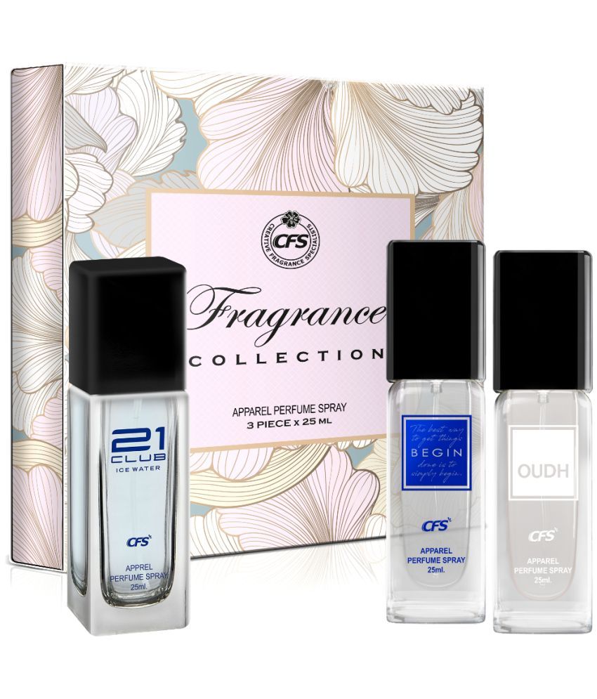     			CFS Fragrance Collection Unisex Perfume Gift Set Ice Water, Begin Blue, Oudh White 25ml Each