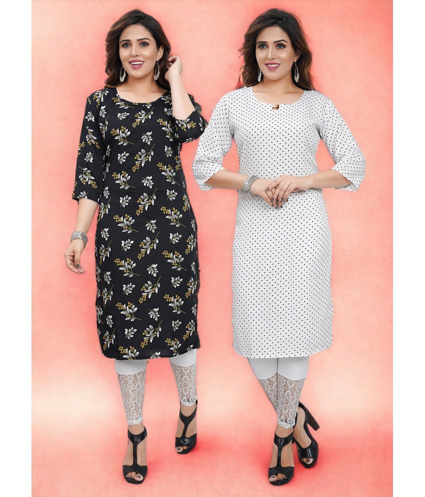     			Colorscube Crepe Printed Straight Women's Kurti - Black ( Pack of 2 )