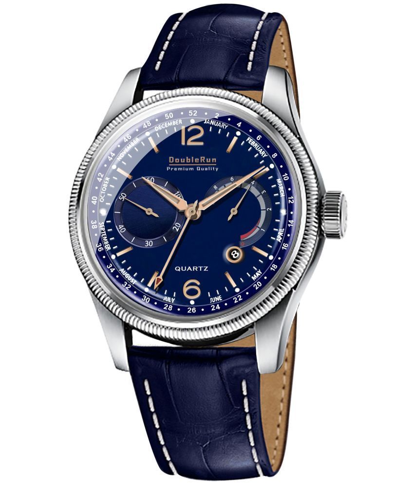     			DoubleRun Blue Leather Analog Men's Watch