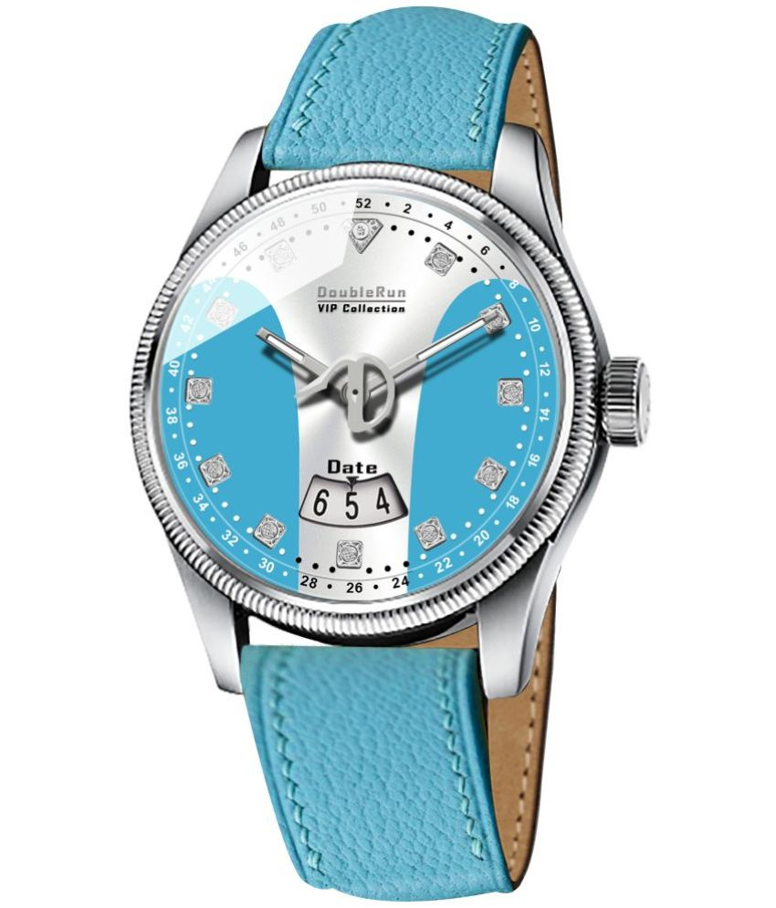     			DoubleRun Blue Leather Analog Men's Watch