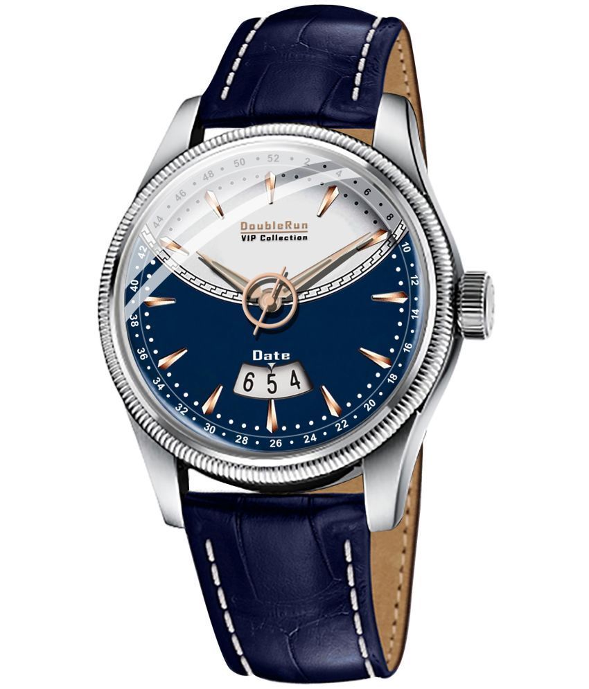     			DoubleRun Blue Leather Analog Men's Watch