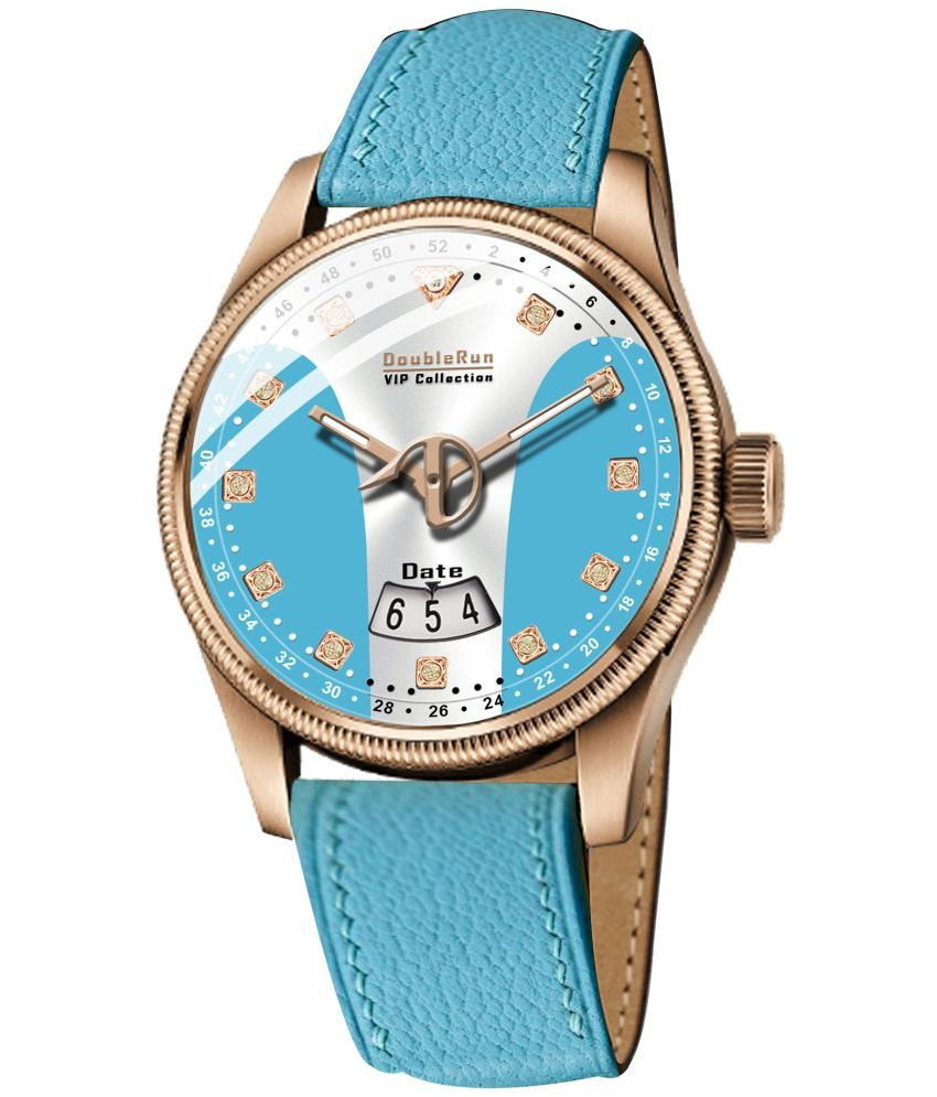     			DoubleRun Light Blue Leather Analog Men's Watch